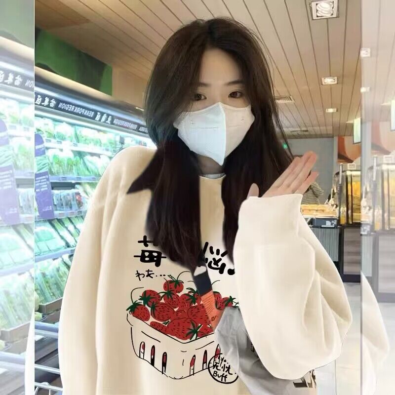 薄款華棉牛奶絲 加絨華棉銀狐絨 圓領印花衛衣女情侶質量