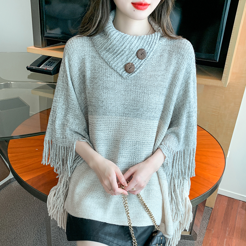 已出貨 2023秋冬新款外搭披肩女高齡寬鬆針織流蘇斗篷式披風外搭