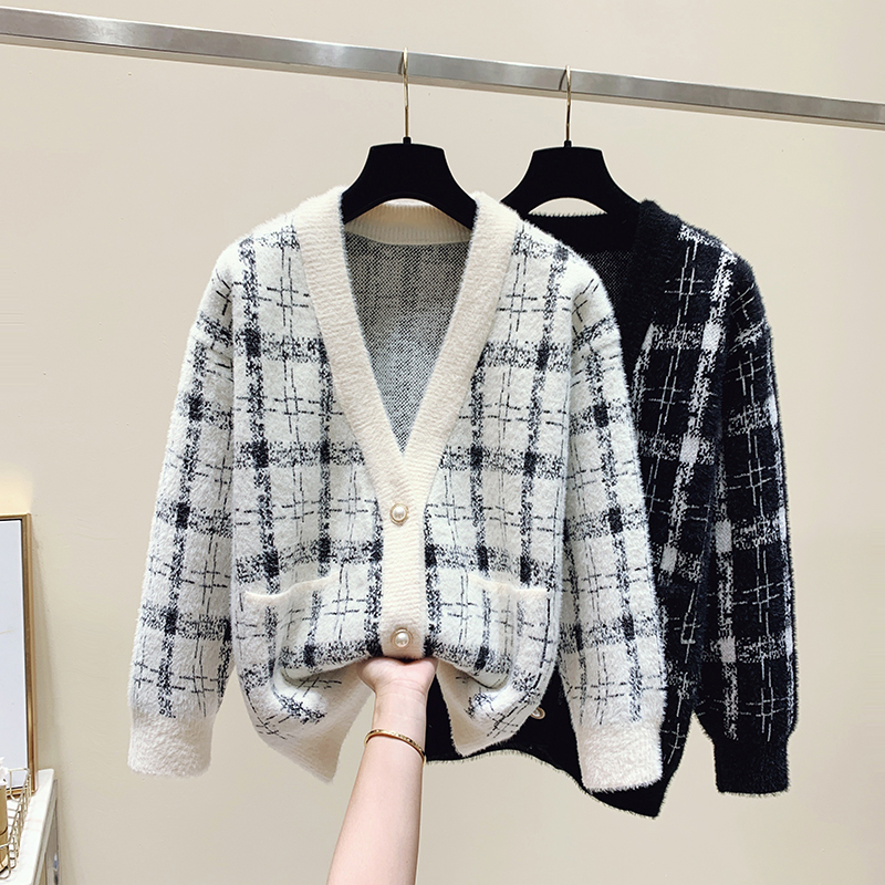 2023 Imitation Mink Sweater Korean Style Small Fragrance Style Autumn and Winter Loose Thickened Lazy Style Knitted Jacket Cardigan for Women