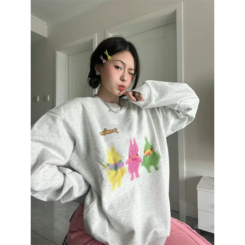 韓國新款 華棉複合薄款310克/加絨410克秋冬裝衛衣女印花寬鬆大碼