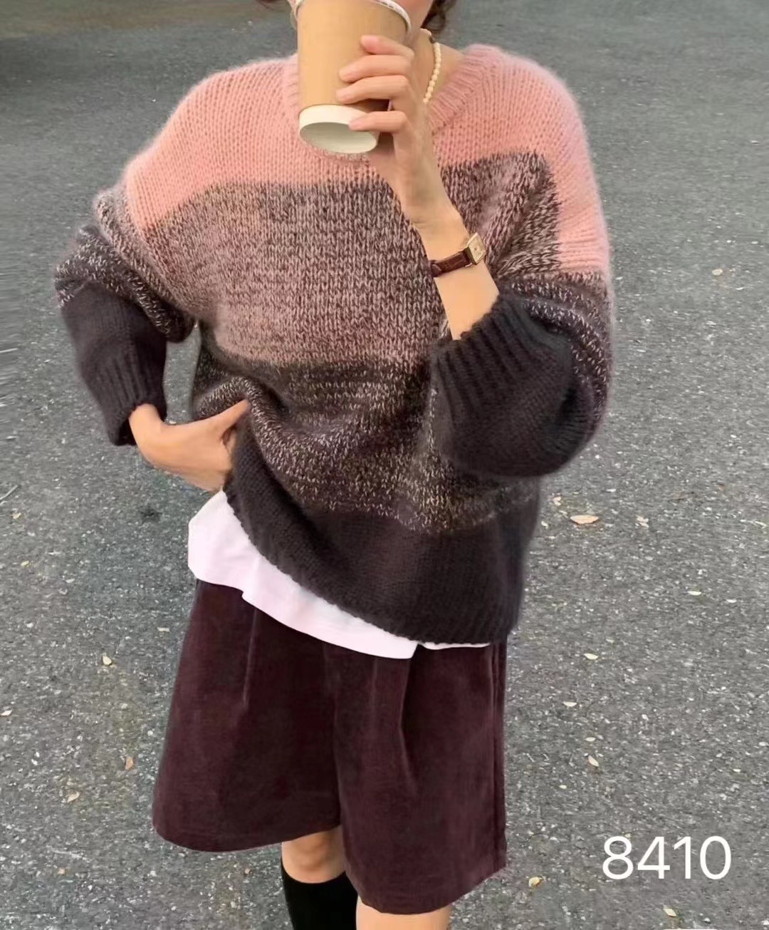 韓系撞色浣熊絨毛衣女早秋季加厚小個子慵懶軟糯套頭內搭針織上衣