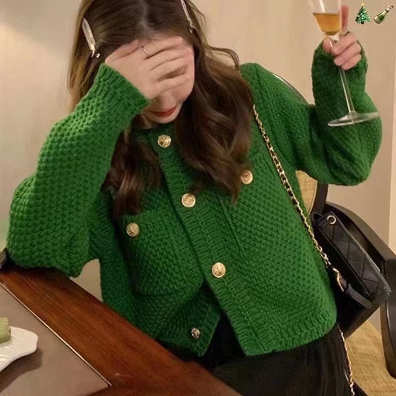 法式復古小香風毛衣開衫女秋冬裝高級感針織衫設計感小眾寬鬆上衣