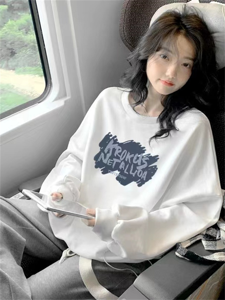韓版時尚華棉複合薄款310克/加絨410克 秋冬裝衛衣女印花寬鬆大碼