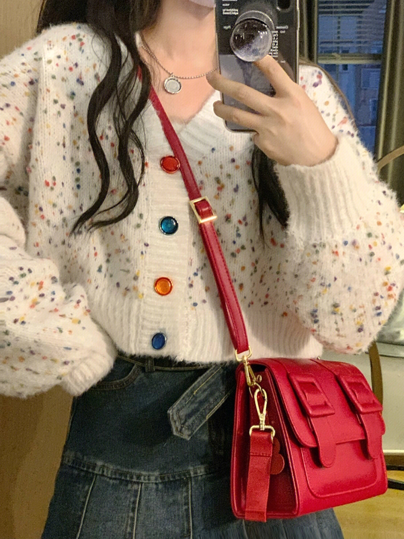 超好看奶fufu開衫v領毛衣女春秋短款慵懶風bf軟糯秋冬休閒針織衫