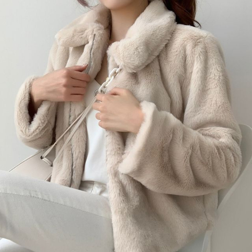Korean chic fashionable autumn and winter thickened warm plush fur coat women's zipper cardigan