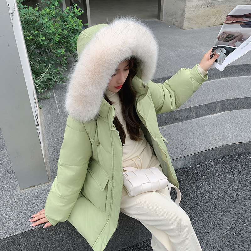 實拍新款羽絨棉服韓版大碼2023冬中長款大口袋連帽棉衣寬鬆外套
