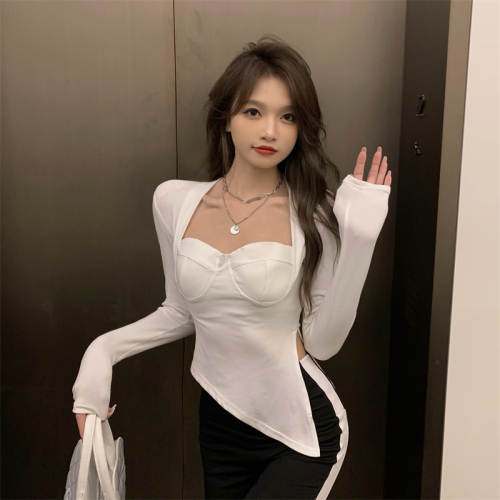 Hot girl pure desire sexy versatile temperament slim slim long-sleeved T-shirt discreet breast-showing top women's new autumn style