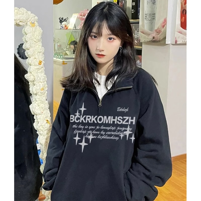 華棉複合牛奶絲310克銀狐絨400克Polo領半拉鏈衛衣女