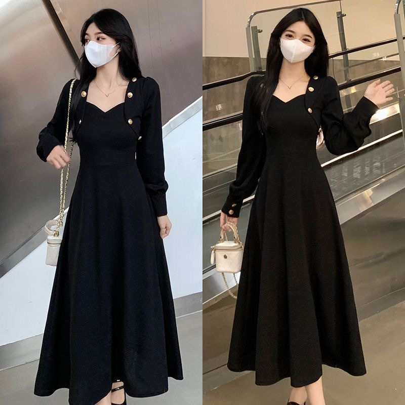 胖mm大碼女裝連衣裙女秋冬新款韓版修身復古氣質收腰顯瘦打底裙