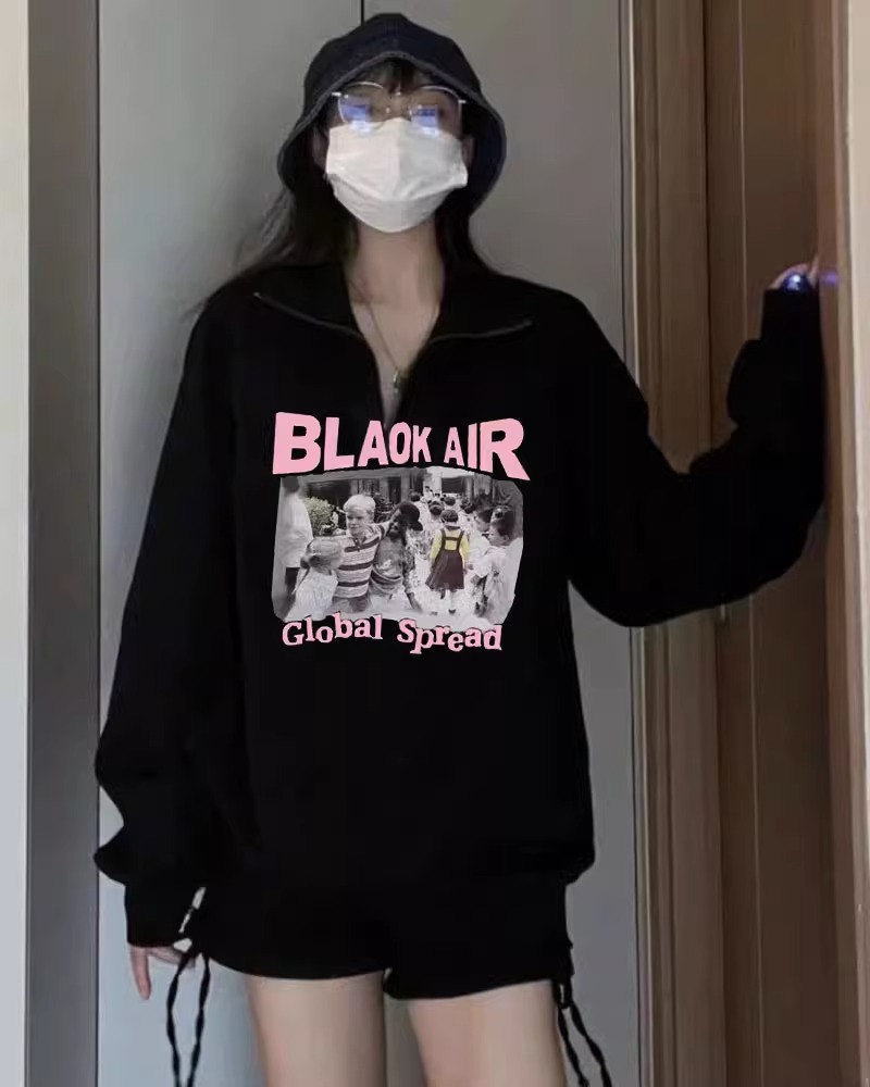 華棉複合牛奶絲310克銀狐絨400克Polo領半拉鏈衛衣女