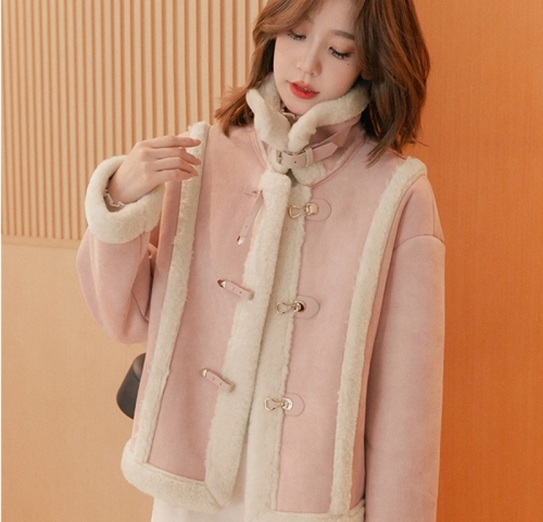 Small grain suede lamb hair short coat thickened women's  autumn and winter soft faux fur all-in-one motorcycle jacket