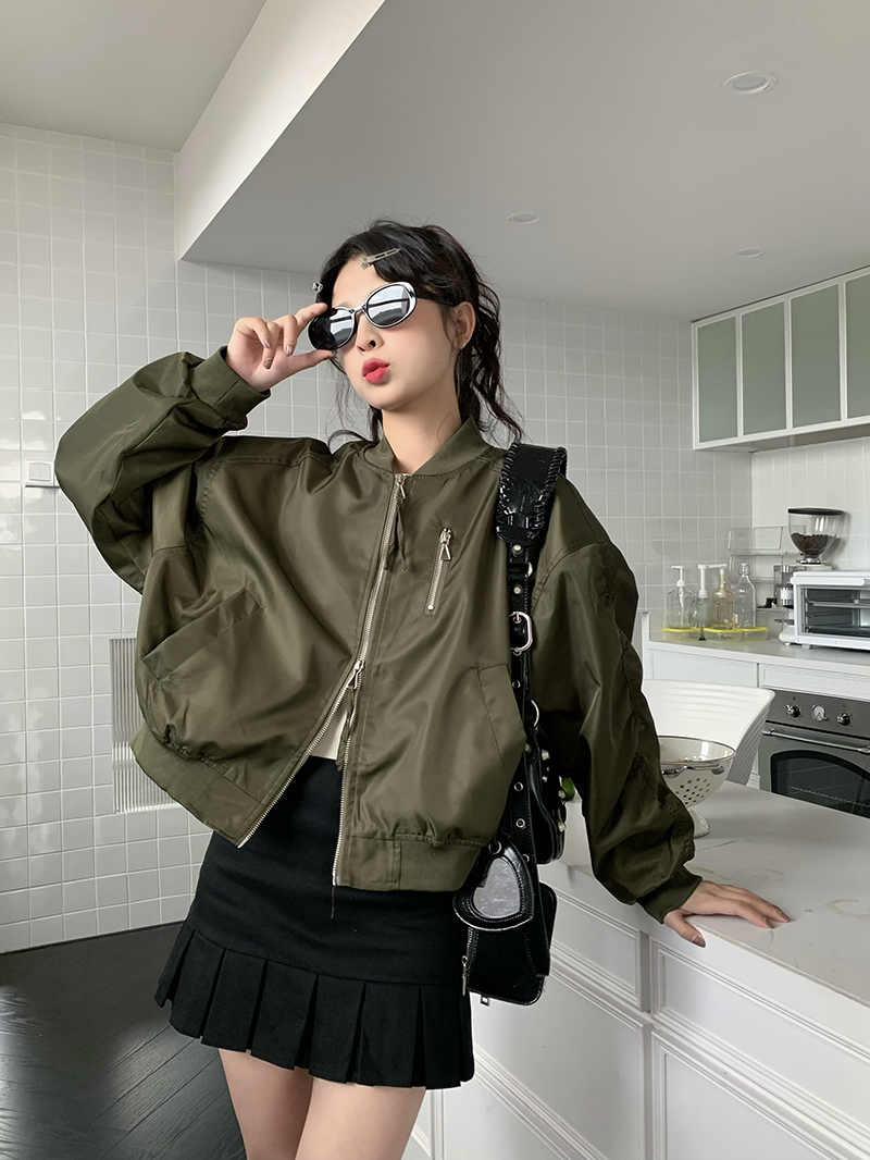 實拍 三標齊 韓版短款棒球服休閒寬鬆夾克設計感立領上衣潮