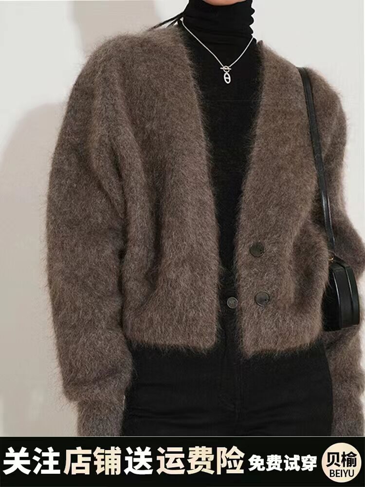 French retro imitation mink velvet sweater cardigan to wear with autumn women's high-quality temperament coat top