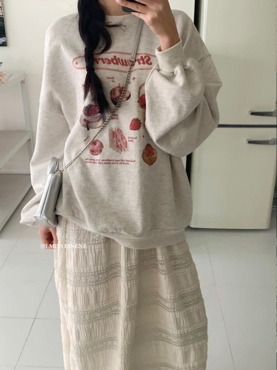 I MISS草莓卡通印花衛衣女2023年秋裝新款寬鬆顯瘦減齡圓領上衣