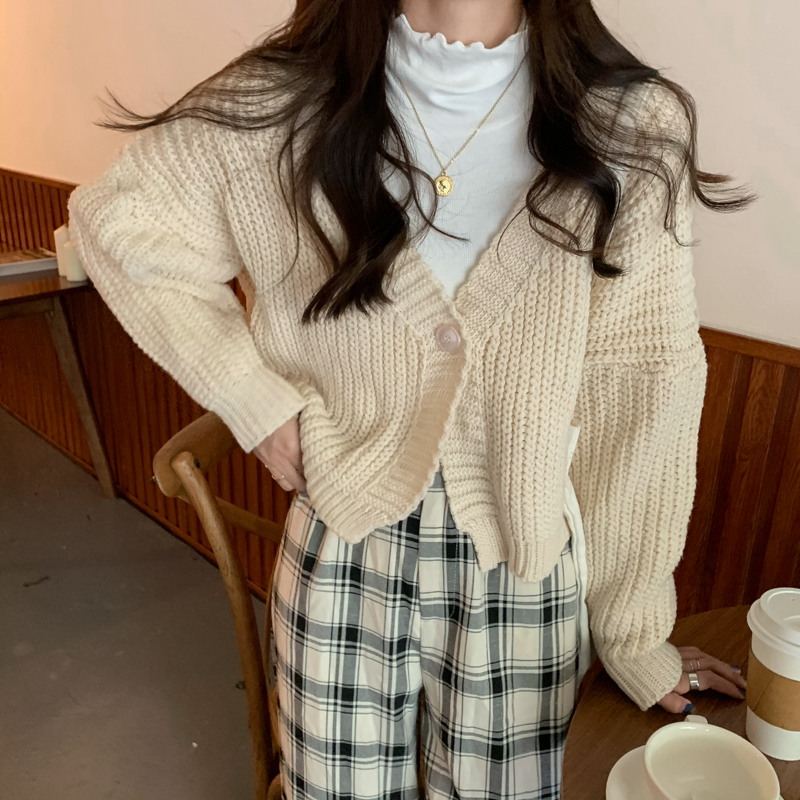 慵懶風v領長袖毛衣外套女秋季年新款寬鬆顯瘦針織開衫上衣潮