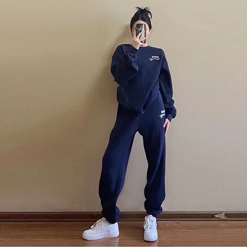 美式寬鬆顯瘦運動服套裝女學生休閒衛衣女春秋時尚網紅兩件套