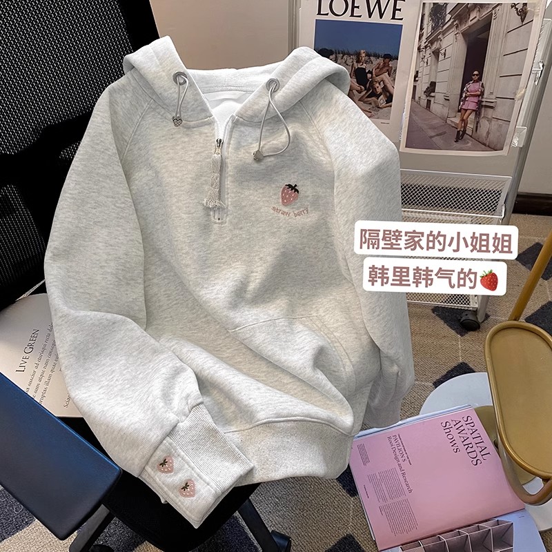 Chinese cotton complex milk silk 310g back collar large size women's embroidered zipper thin sweatshirt for women
