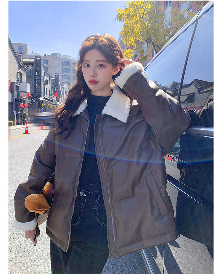 白鴨絨設計感小眾pu皮衣羽絨服冬季女2023年新款韓版加厚保暖外套