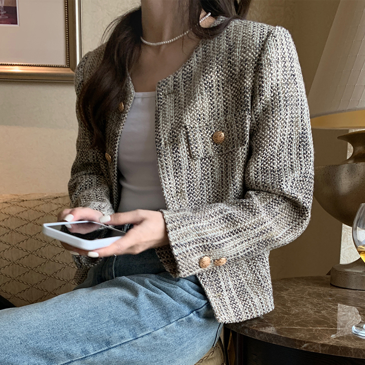 年糕不黏明日之星40%羊毛小香風外套女秋季氣質長袖正肩上衣