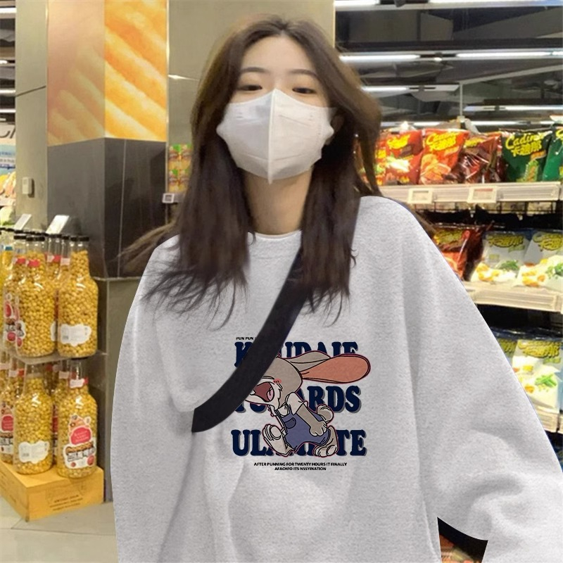 Anti-cotton Chinese cotton composite milk silk 300g/silver fox velvet 400g round neck sweatshirt for women