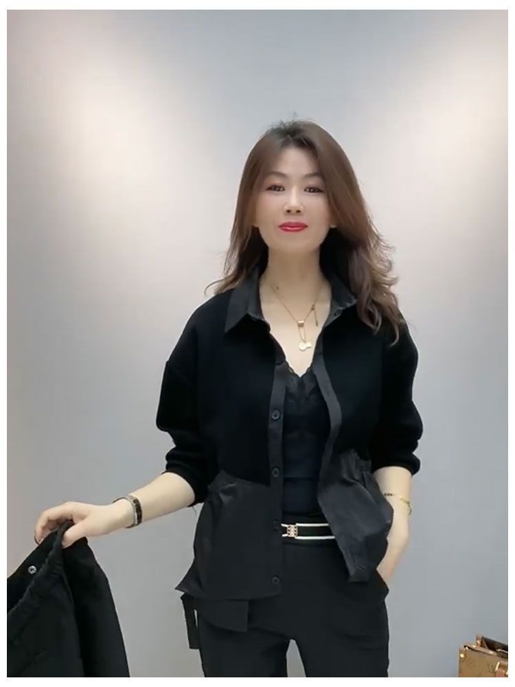 New contrasting color splicing women's jacket spring new style polo collar loose casual top jacket