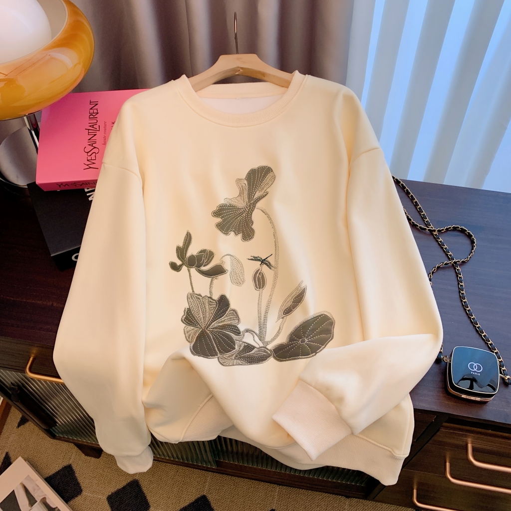 實拍 華棉-加絨410g/薄款310g秋冬裝衛衣女印花大碼女裝加厚上衣