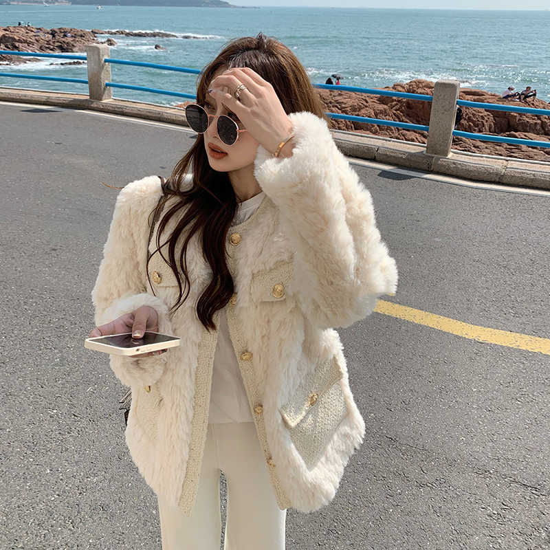 原版質量 小香風杏色羊羔毛絨外套女