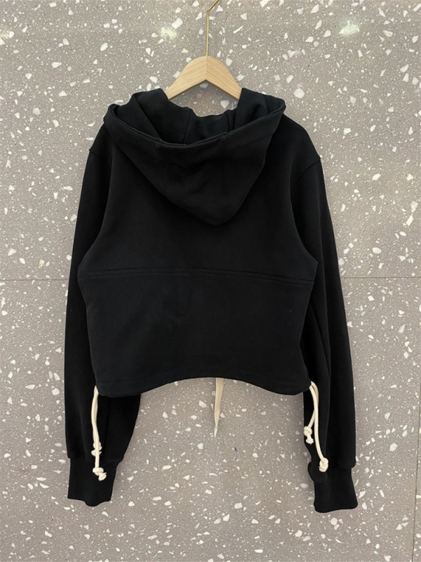 Design niche black short coat for women spring and autumn 2023 Korean style casual loose lazy style hooded sweatshirt