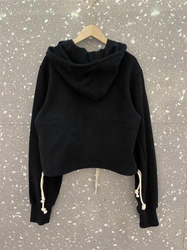 Design niche black short coat for women spring and autumn  Korean style casual loose lazy style hooded sweatshirt