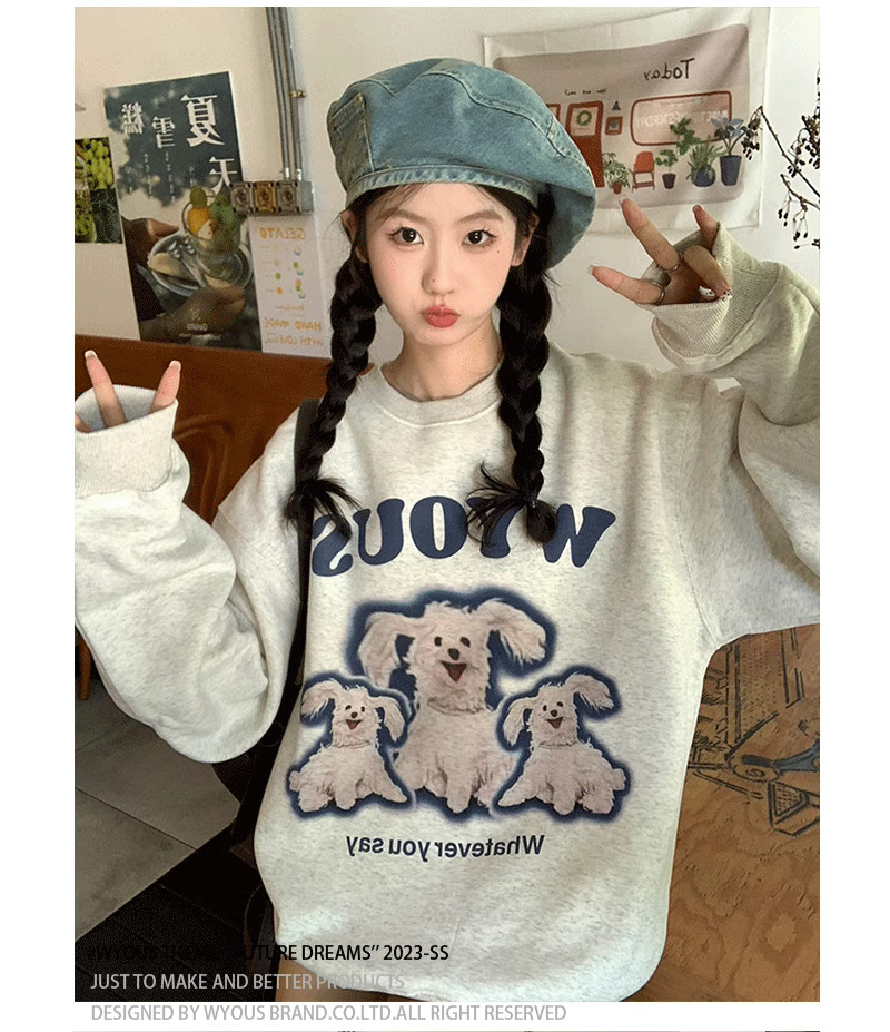 2023新款華棉複合薄款310克/加絨410克 秋冬裝衛衣女印花寬鬆大碼