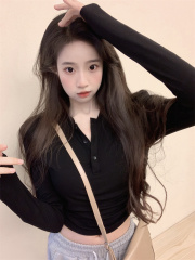 Real shot of niche long-sleeved T-shirt for women in autumn, pure desire for slimming and slimming, short bottoming top ins