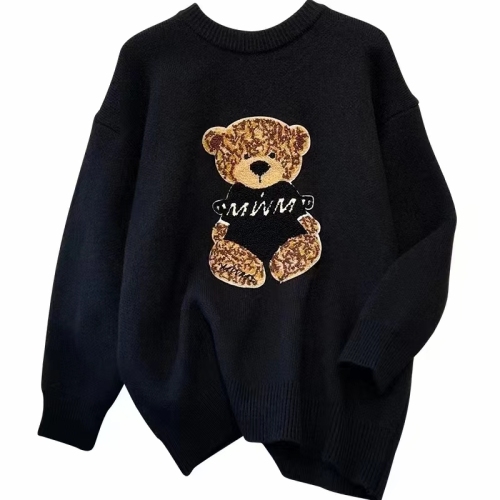 Korean style lazy style bear pullover sweater for women niche design sweater autumn and winter cute style long-sleeved knitted top