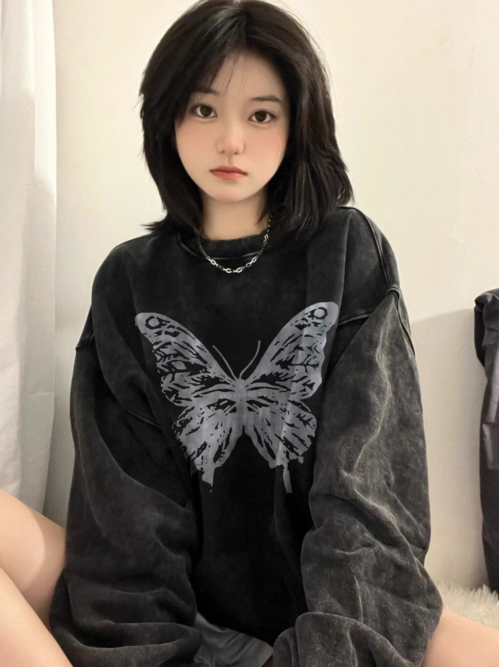 純棉華棉複合牛奶絲310克銀狐絨410克洗水做舊圓領後包領