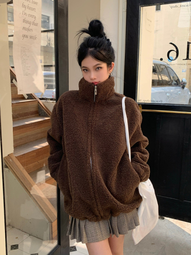 Lamb wool coat for women  new plush winter thickened fur one-piece particle lamb velvet fur mid-length