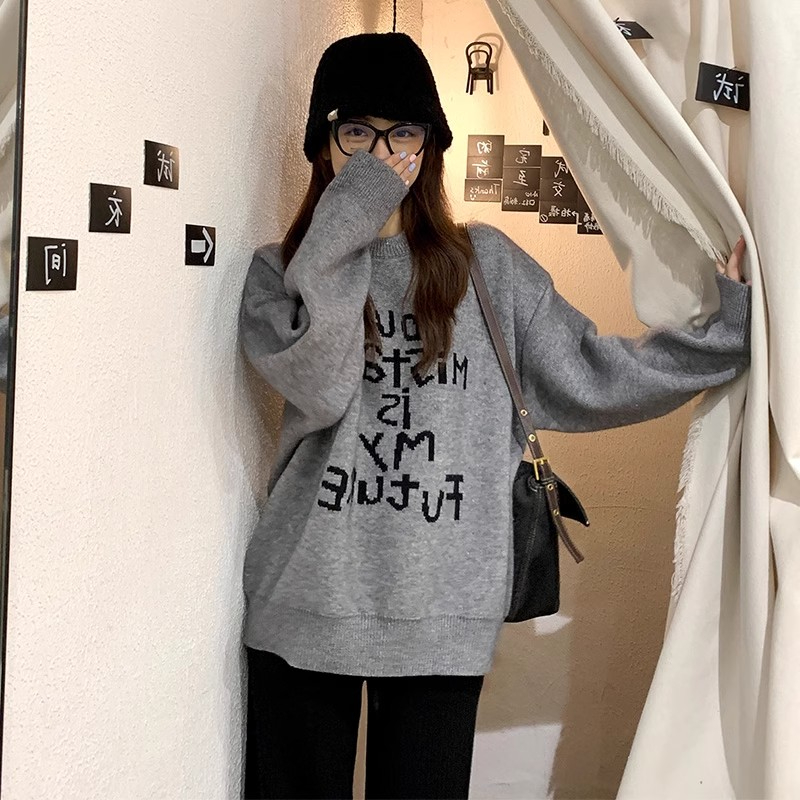 韓式慵懶風奶系軟糯圓領毛衣女寬鬆加厚小眾個子設計感上衣秋冬季