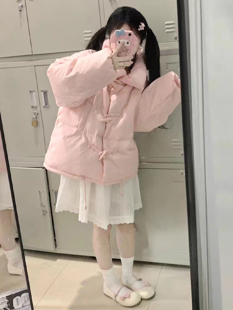 韓版棉服小個子羽絨服棉服外套中長款羽絨服牛角扣學生短款棉服