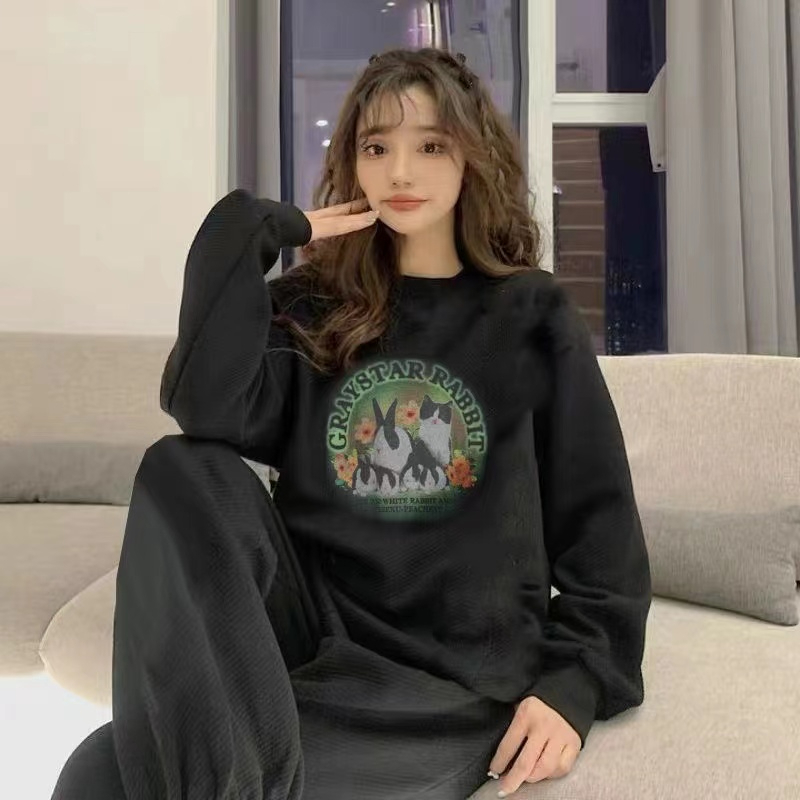 American retro sweatshirt and sweatpants suit for women autumn and winter 2023 new trendy brand loose and thin sports and leisure two-piece set