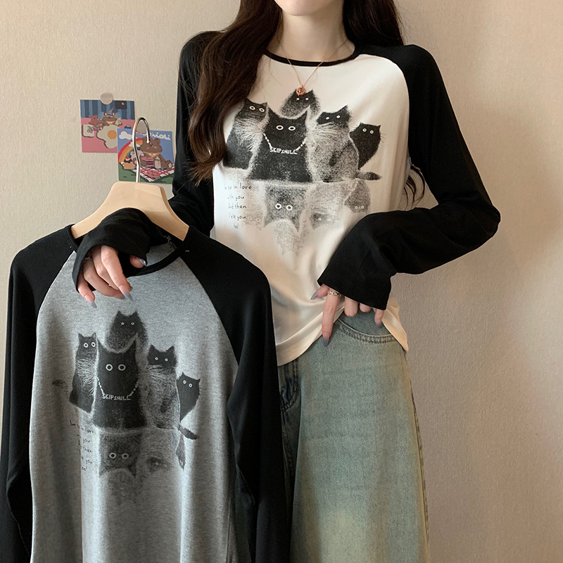 首發實拍螺紋210克打底衫女春秋潮薄款短款圓領插肩袖上衣長袖t恤