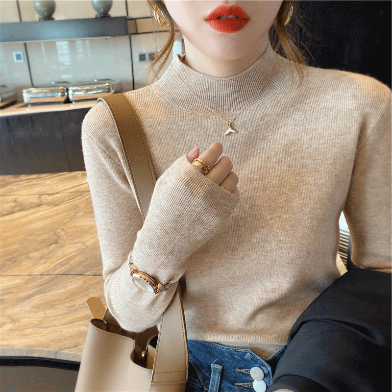 Half turtleneck bottoming shirt autumn and winter new wool sweater women's long-sleeved inner slim fit top