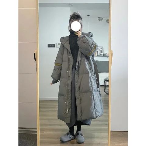 American trendy brand mid-length knee-length cotton coat for women autumn and winter 2023 new loose thickened hooded bread coat