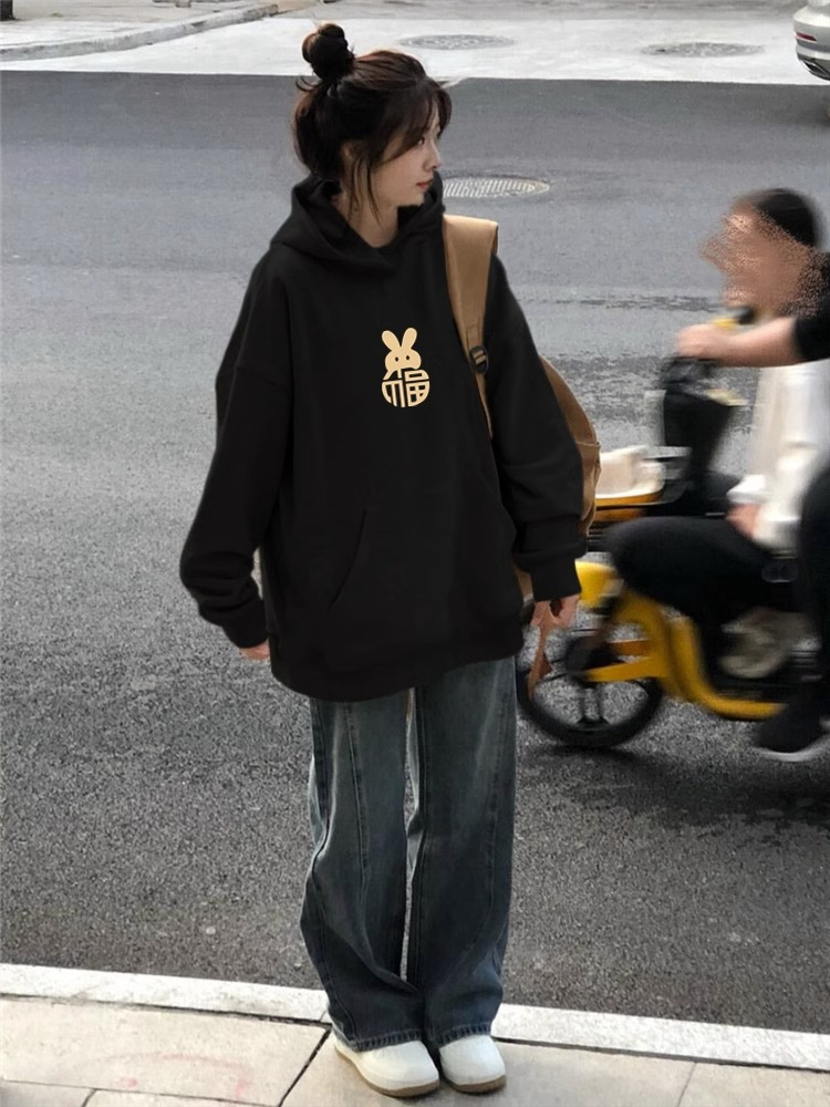 防棉華棉複合牛奶絲300克/銀狐絨400克連帽衛衣女