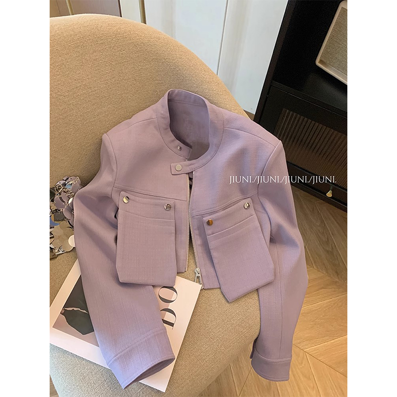Xiaoxiangfeng lining purple stand collar Xiaoxiangfeng short coat feminine ladylike top for women