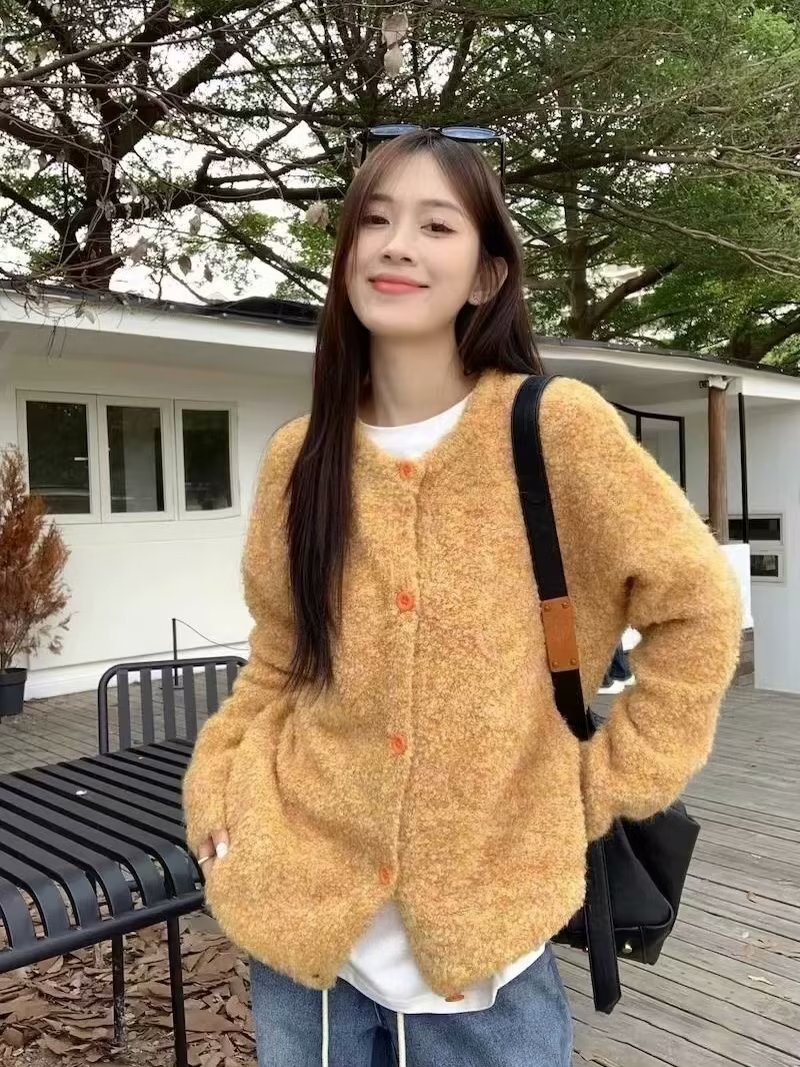 日系設計感軟糯開衫毛衣外套女2023秋季新款寬鬆慵懶學生針織衫女
