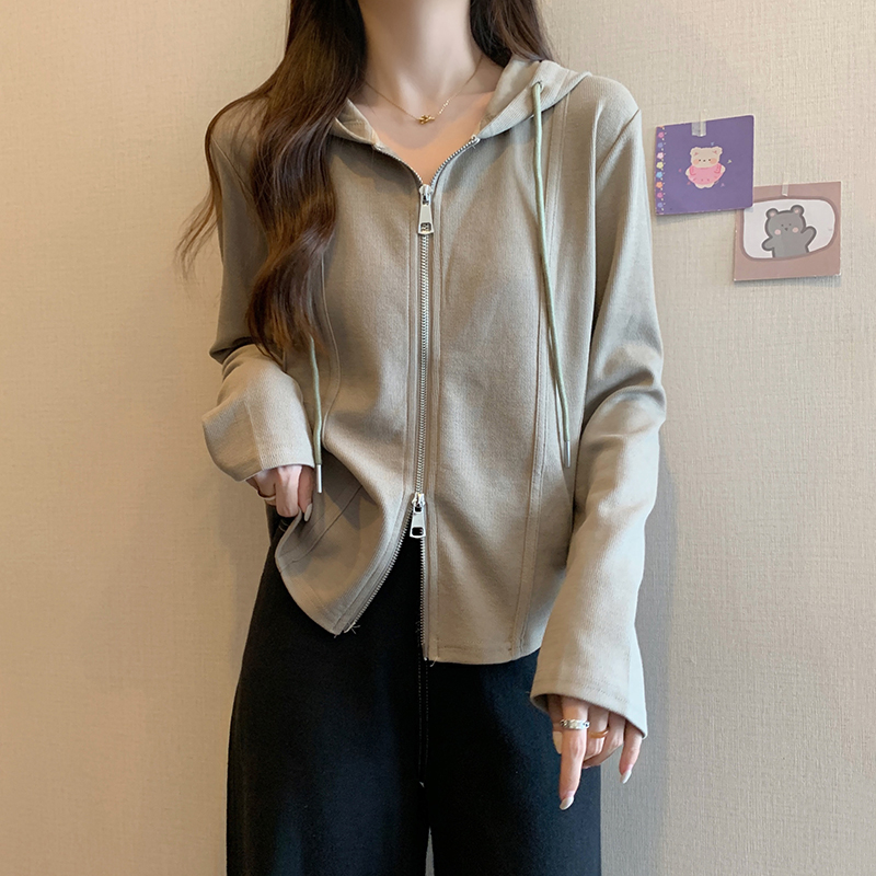 連帽拉鏈衛衣外套女秋季大碼胖mm顯瘦設計感小眾內搭打底魚骨上衣