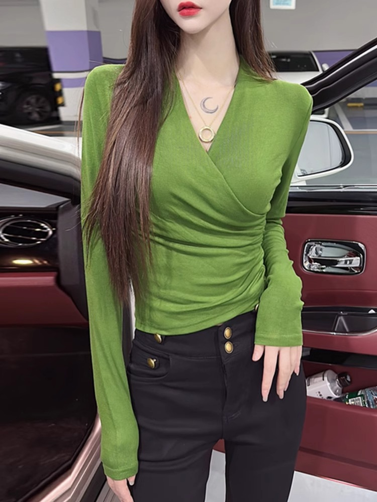 Official photo 2023 autumn and winter new long-sleeved T-shirt with western-style bottoming shirt top for women ins trend