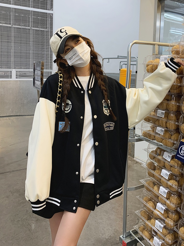 Baseball uniform jacket for women spring and autumn 2023 new Korean style loose college style vintage casual sports jacket