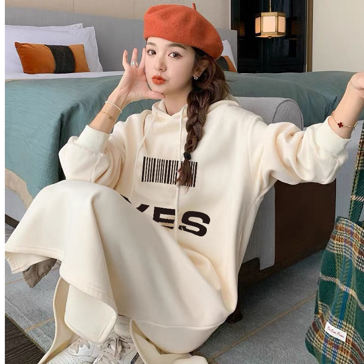 Milk silk composite velvet pocket winter plus velvet extra large size 200 pounds double hood slit hooded dress