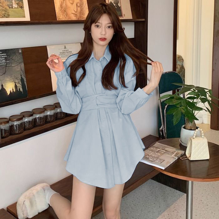 Autumn new Korean style retro Hong Kong style shirt skirt shorts two-piece set spring sweet and cool hot girl suit
