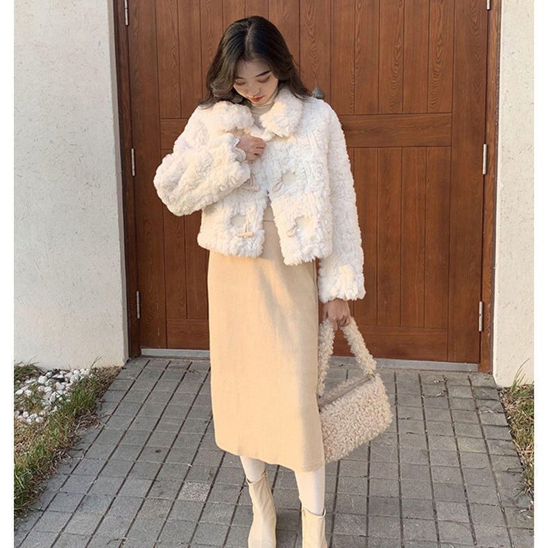 Lamb fur coat women's horn button fur one-piece autumn and winter new loose imitation rabbit fur top