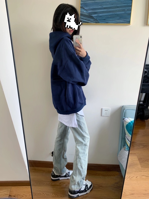 美式高街字母連帽衛衣女春秋2023新款寬鬆oversize設計感休閒外套